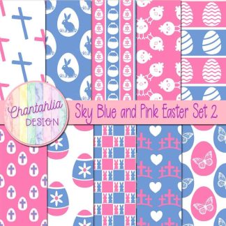 Free sky blue and pink Easter digital papers