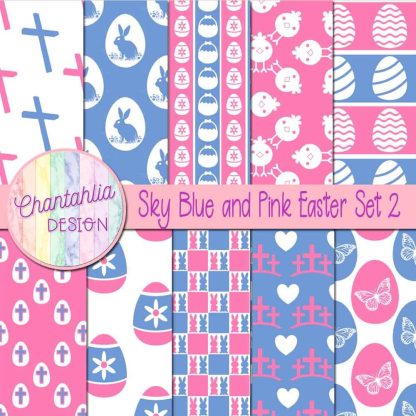 Free sky blue and pink Easter digital papers