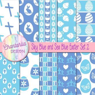 Free sky blue and sea blue Easter digital papers