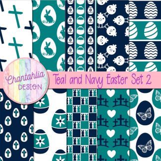 Free teal and navy Easter digital papers