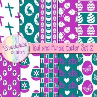 Free teal and purple Easter digital papers