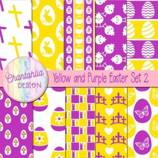 Free yellow and purple Easter digital papers