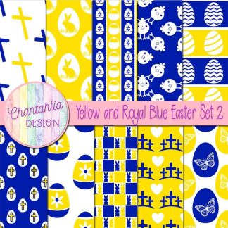Free yellow and royal blue Easter digital papers