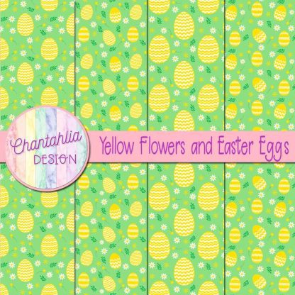 Free yellow flowers and Easter eggs digital papers