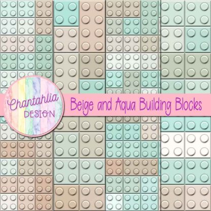 Free beige and aqua building blocks digital papers