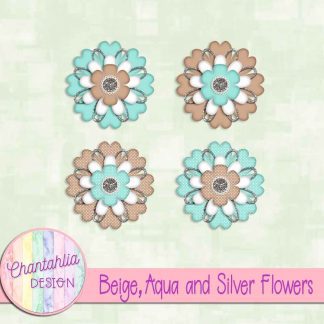 Free beige aqua and silver flowers