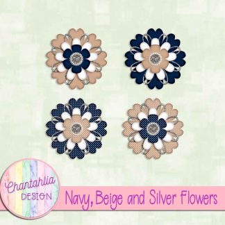 Free navy beige and silver flowers