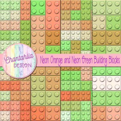 Free neon orange and neon green building blocks digital papers