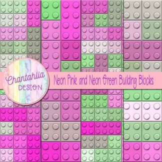 Free neon pink and neon green building blocks digital papers