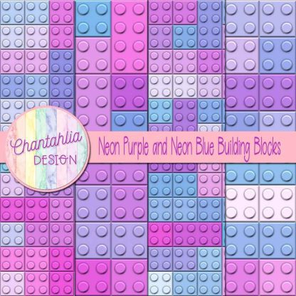 Free neon purple and neon blue building blocks digital papers