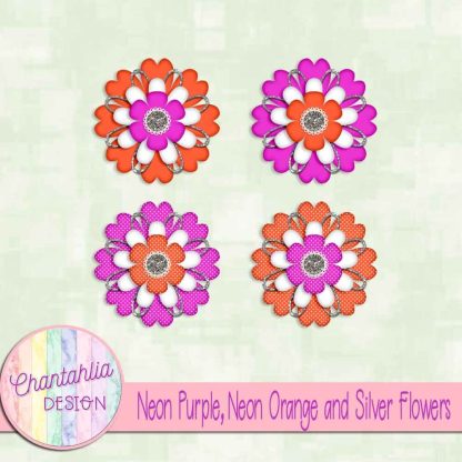 Free neon purple neon orange and silver flowers