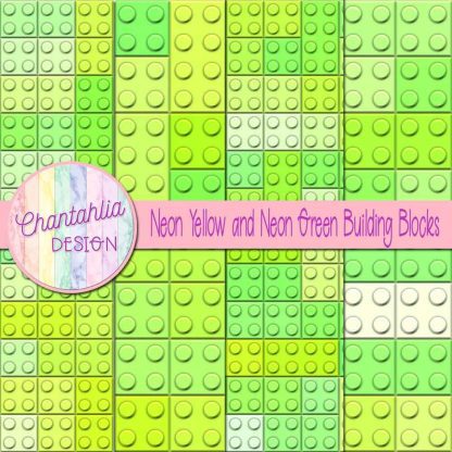 Free neon yellow and neon green building blocks digital papers