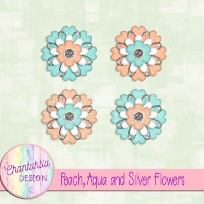 Free peach aqua and silver flowers