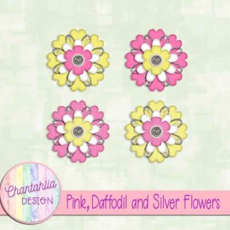 Free pink daffodil and silver flowers