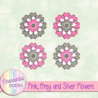 Free pink grey and silver flowers