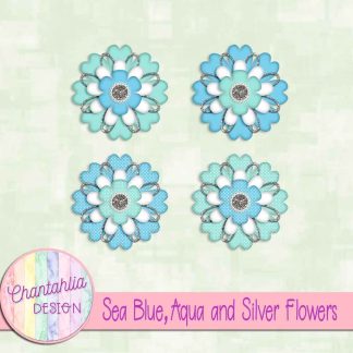 Free sea blue aqua and silver flowers