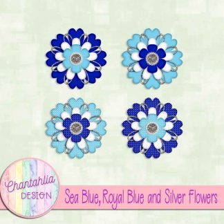 Free sea blue royal blue and silver flowers