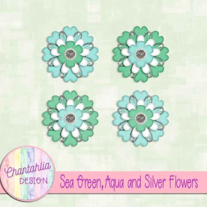 Free sea green aqua and silver flowers