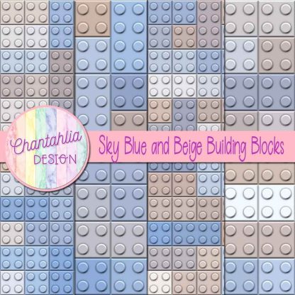 Free sky blue and beige building blocks digital papers