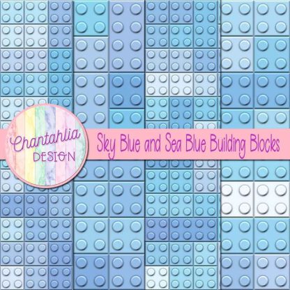 ree sky blue and sea blue building blocks digital papers