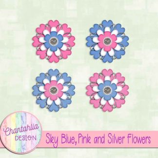 Free sky blue pink and silver flowers
