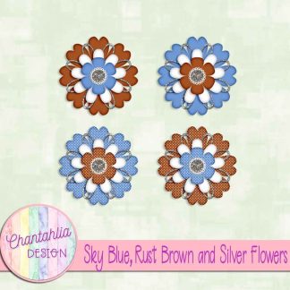 Free sky blue rust brown and silver flowers