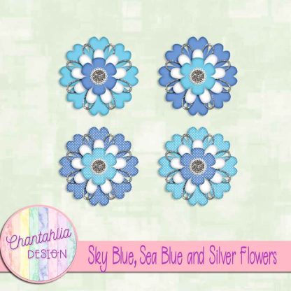 Free sky blue sea blue and silver flowers