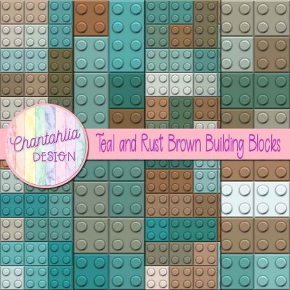 Free teal and rust brown building blocks digital papers