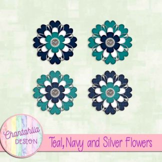 Free teal navy and silver flowers