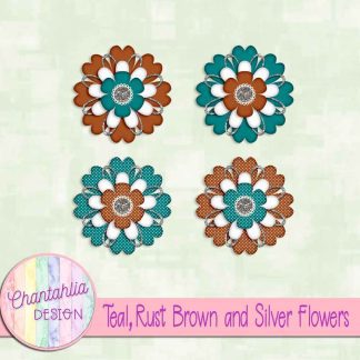 Free teal rust brown and silver flowers