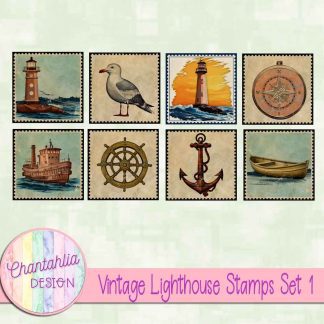 Free stamps in a Vintage Lighthouse theme