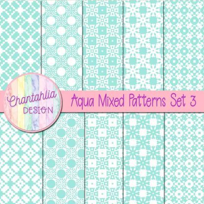 Free aqua mixed patterns digital papers