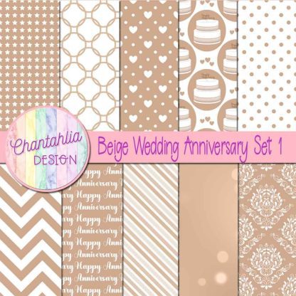 Free beige wedding anniversary digital papers