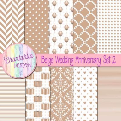 Free beige wedding anniversary digital papers set 2
