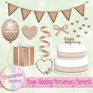Free beige wedding anniversary elements set 1