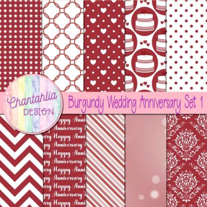 Free burgundy wedding anniversary digital papers