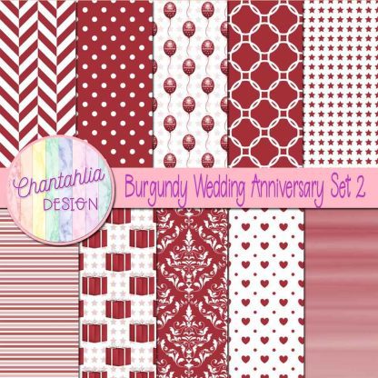 Free burgundy wedding anniversary digital papers set 2