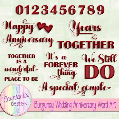 Free burgundy wedding anniversary word art