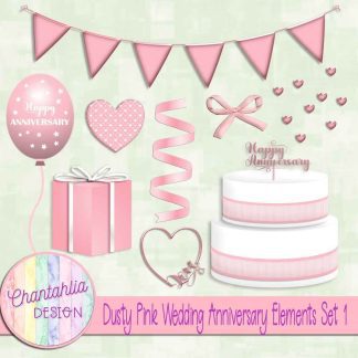 Free dusty pink wedding anniversary elements set 1