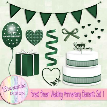 Free forest green wedding anniversary elements set
