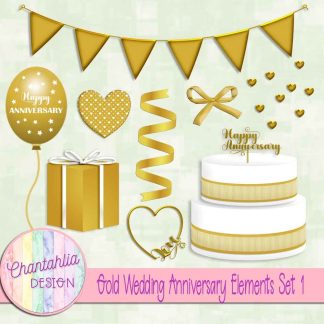 Free gold wedding anniversary elements set 1