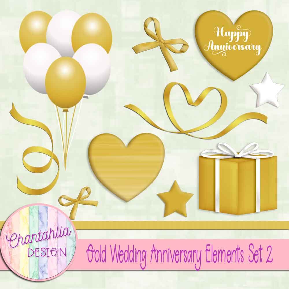 Free gold wedding anniversary elements set 2