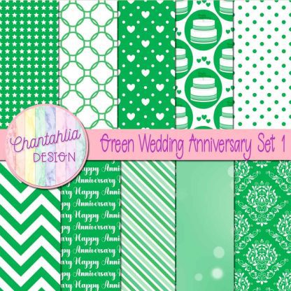 Free green wedding anniversary digital papers