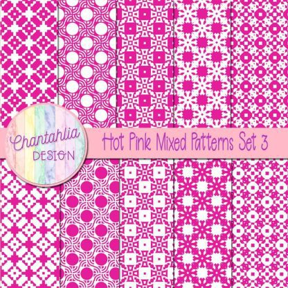 Free hot pink mixed patterns digital papers