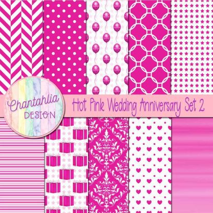 Free hot pink wedding anniversary digital papers
