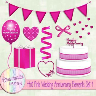 Free hot pink wedding anniversary elements set 1