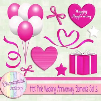 Free hot pink wedding anniversary elements set 2