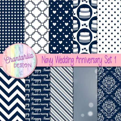 Free navy wedding anniversary digital papers