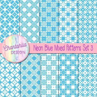 Free neon blue mixed patterns digital papers