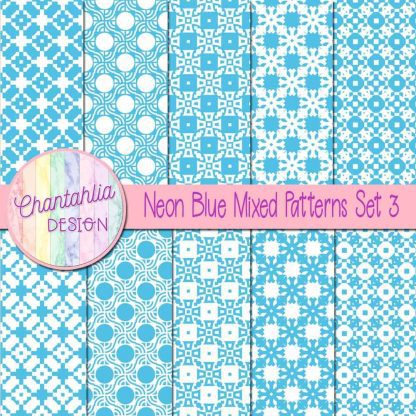 Free neon blue mixed patterns digital papers